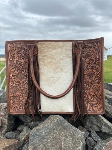 Tooled Cowhide Briefcase Handbag