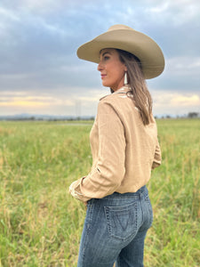 Aubree Tan Pearl Snap Shirt