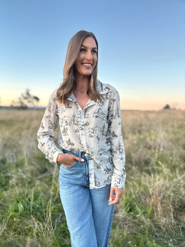 Kinsley Vintage Cowboy Print Blouse
