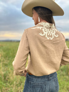 Aubree Tan Pearl Snap Shirt