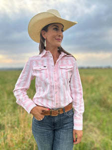 Evie Pink Stripe Pearl Snap Shirt
