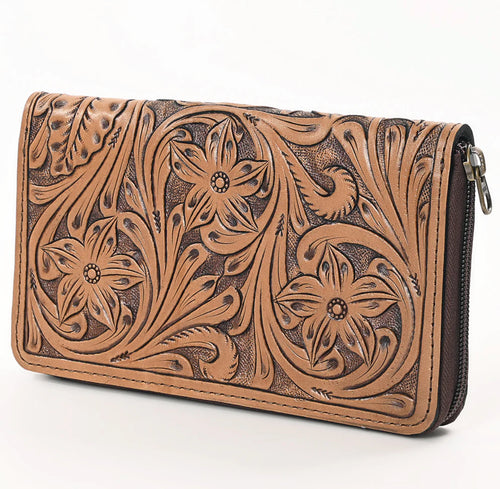 Floral Tooled Zipper Wallet