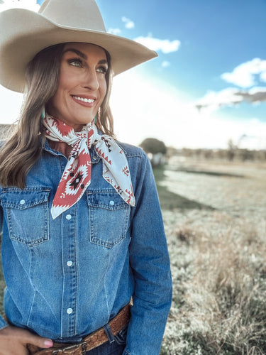 Coral Aztec Print Wild Rag