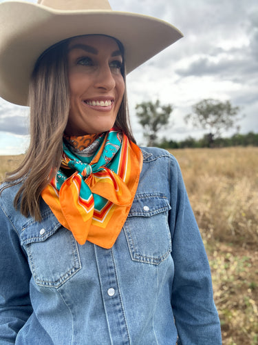 Orange & Teal Horse Shoe Wild Rag