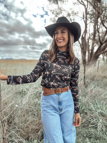 Bronc Cowgirl Mesh Long Sleeve Top