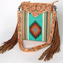 Teal Tooled Aztec Saddle Blanket Bag