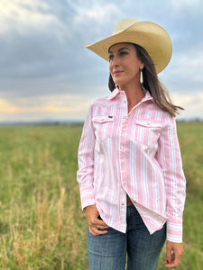 Evie Pink Stripe Pearl Snap Shirt
