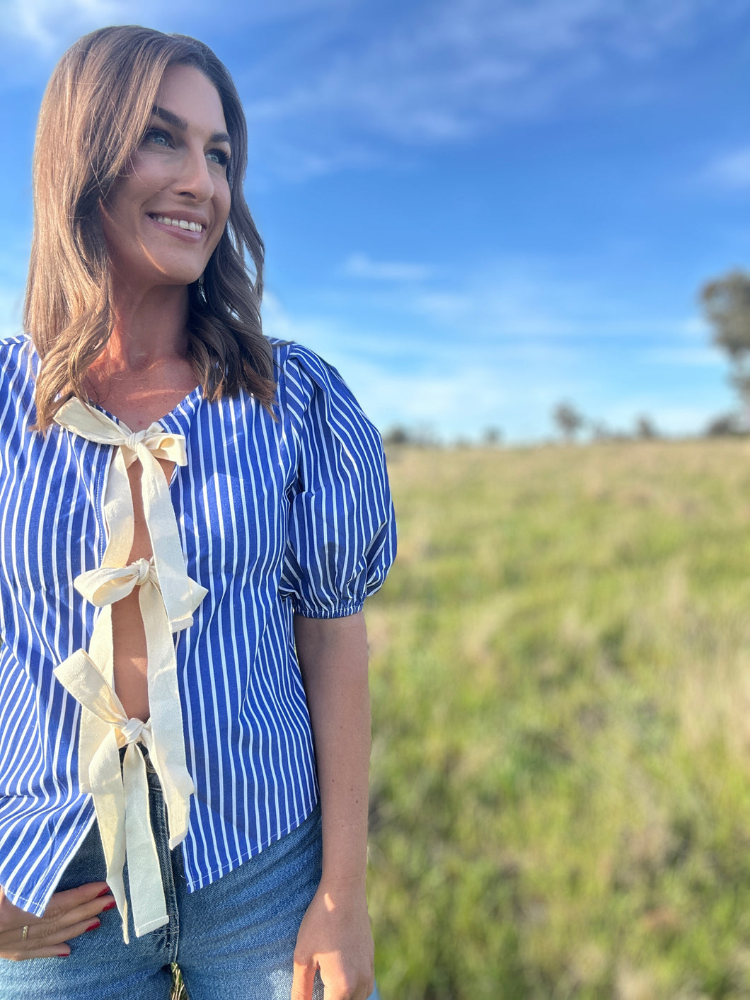Rachael Stripe Bow Top