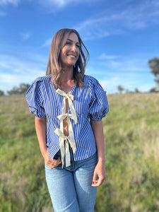 Rachael Stripe Bow Top