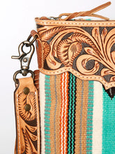 Teal Tooled Aztec Saddle Blanket Bag