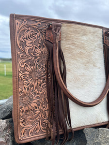 Tooled Cowhide Briefcase Handbag