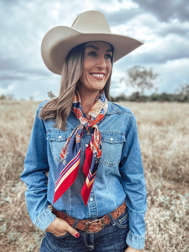 Red & Navy Horse Shoe Wild Rag