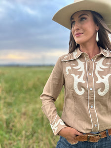 Aubree Tan Pearl Snap Shirt