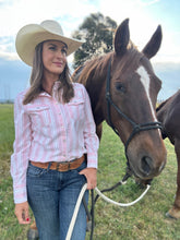 Evie Pink Stripe Pearl Snap Shirt