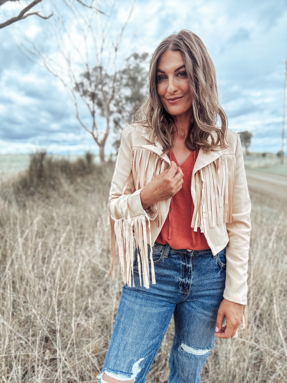 Serida Apricot Fringe Jacket