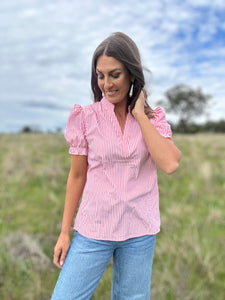 Bryleigh Coral Stripe Top