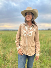Aubree Tan Pearl Snap Shirt
