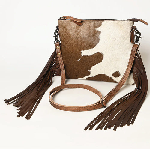 Cowhide Brown Medium Tassle Bag