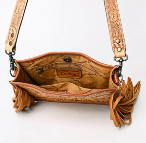Sunflower Tooled Fringe Crossbody Bag