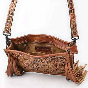 Tooled Fringe Crossbody Bag