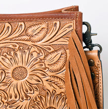 Sunflower Tooled Fringe Crossbody Bag