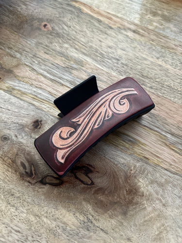 Brown Tooled Hair Clip