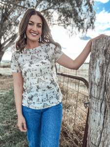 Morgan Vintage Cowboy Print Top