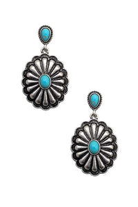Silver Turquoise Stud Concho Earrings