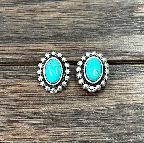 Turquoise Silver Edged Stud Earring